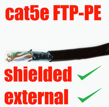 10m Black SHIELDED EXTERNAL Cat5e Outdoor Cable 4 Pair FTP PE Solid 100% Copper