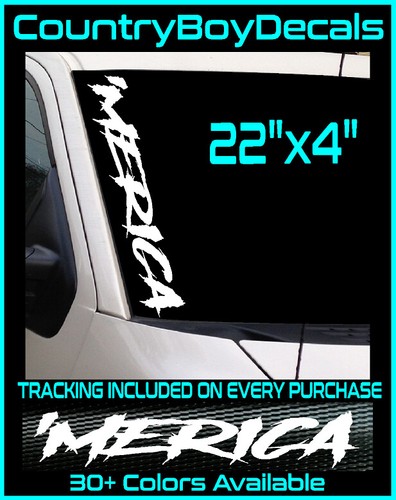 'MERICA 22" Windshield VINYL DECAL Sticker USA Diesel Truck Merica Flag Turbo  - Picture 1 of 3