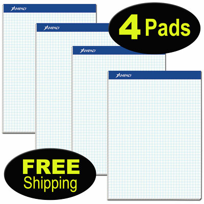 Ampad 20-210 Graph Pads, 4 x 4 Quad Ruled, 8-1/2 x 11-3/4'', Pack of 4 Pads