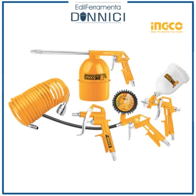 INGCO Kit set accessori per compressore aria compressa 5pz manometro aerografo pistola