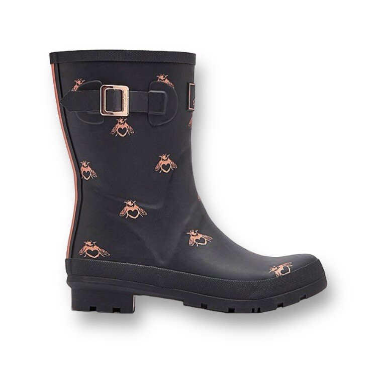 NWT Joules Rain Boots Molly Welly Mid Rain Boots Black Honey Bees Rose 🐝 Size 7 image 10