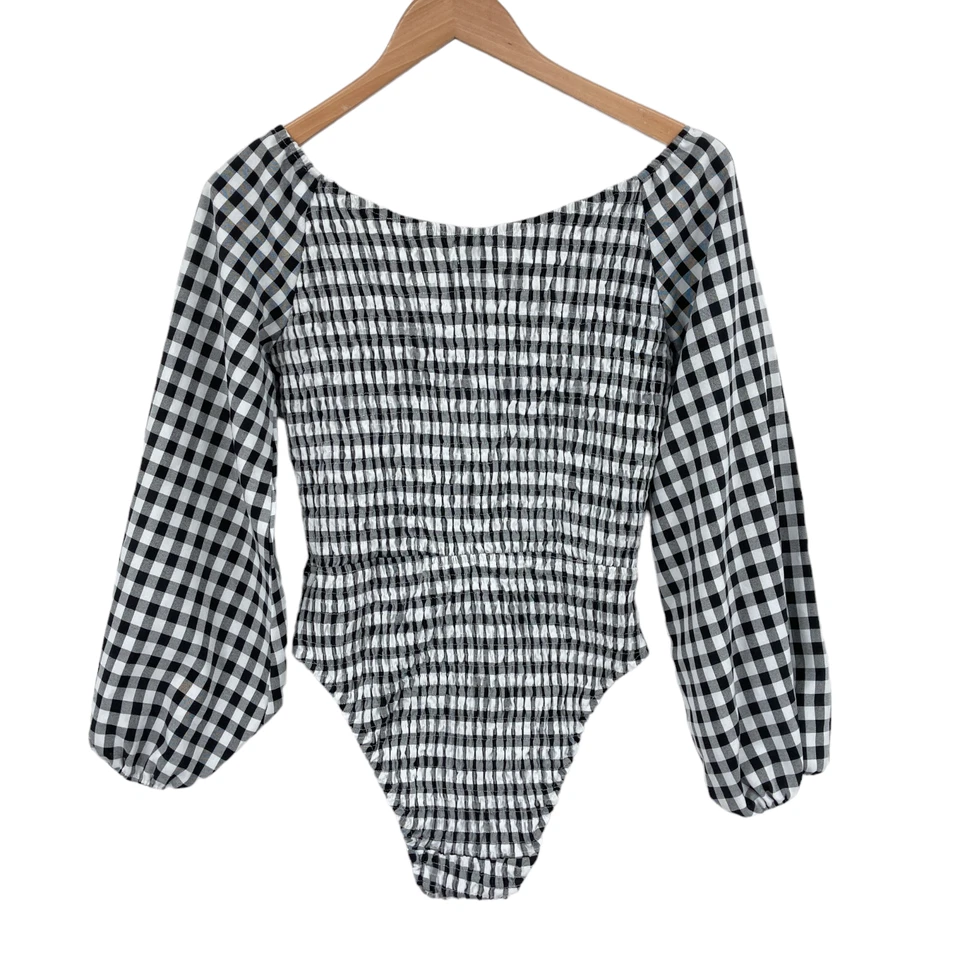Body Sabo Falda Mia Guinga Con Cordones Mujer M Blanco Negro Cuadros Manga Globo Foto 2 de 4