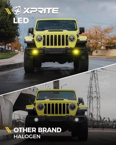 Luces antiniebla Xprite lámparas de conducción amarillas redondas LED para Jeep Wrangler JL JT 2018-23 - Imagen 3 de 7
