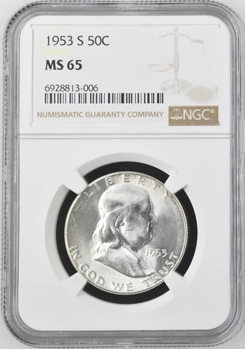 1953-S Franklin Half Dollar MS65 Near FBL NGC Certified Coin