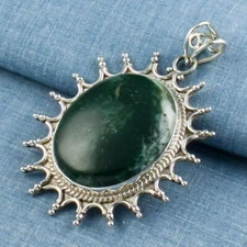 MOSS AGATE PENDANT 2 3/8" 925 sterling silver jewelry + FREE GIFT