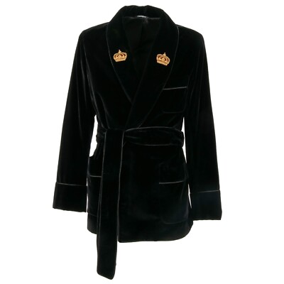 DOLCE & GABBANA Gold Pearl Crown Velvet Robe Blazer Coat