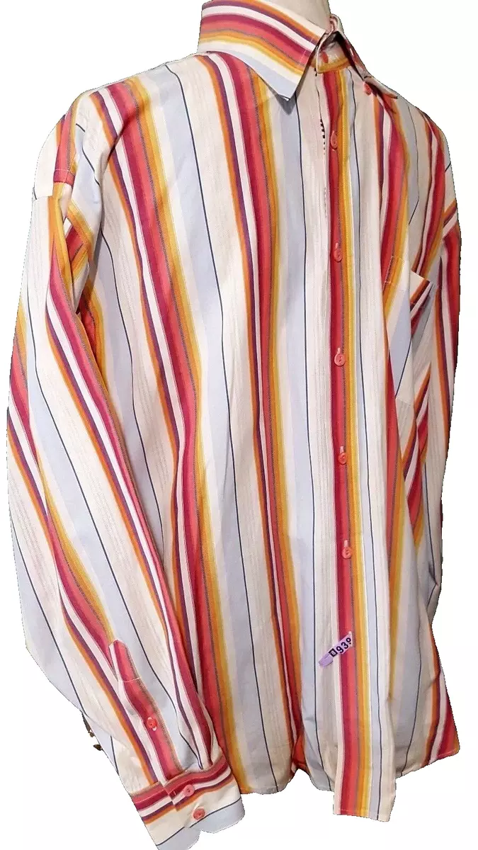 BUGATCHI HOMBRE RN 99428 Camisa de vestir para hombre a rayas abotonadas talla GRANDE