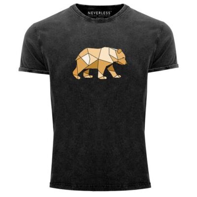 Herren Vintage Shirt Bär Aufdruck Grafik Outdoor Polygon Motive Printshirt