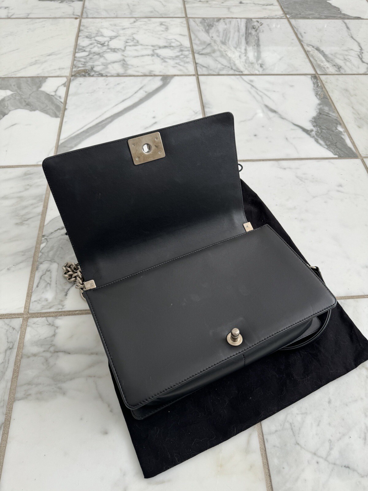 CHANEL BLACK PYTHON BOY BAG SILVER HARDWARE, LARG… - image 6