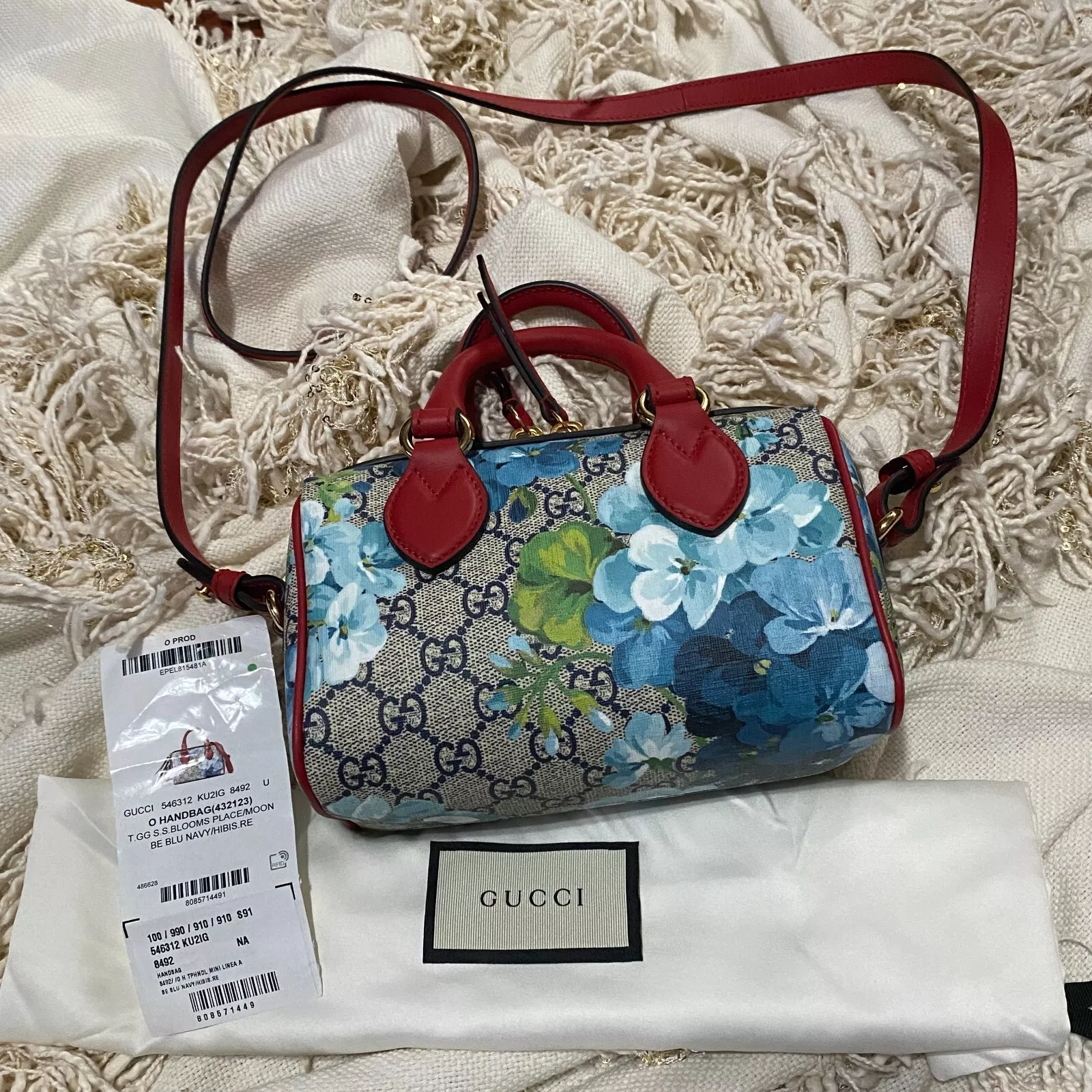 Sac GUCCI GG Mini Blooms 2 voies 546312 GG Supreme marron/rouge/bleu NEUF