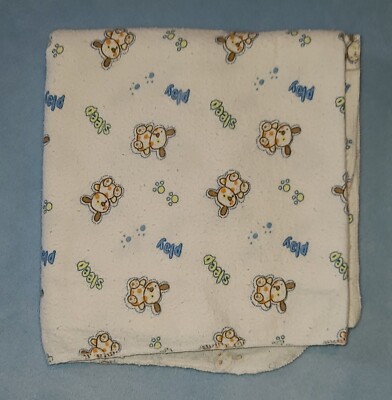 Fisher Price White Flannel Baby Blanket Puppy Dog Print Sleep Play Receiving