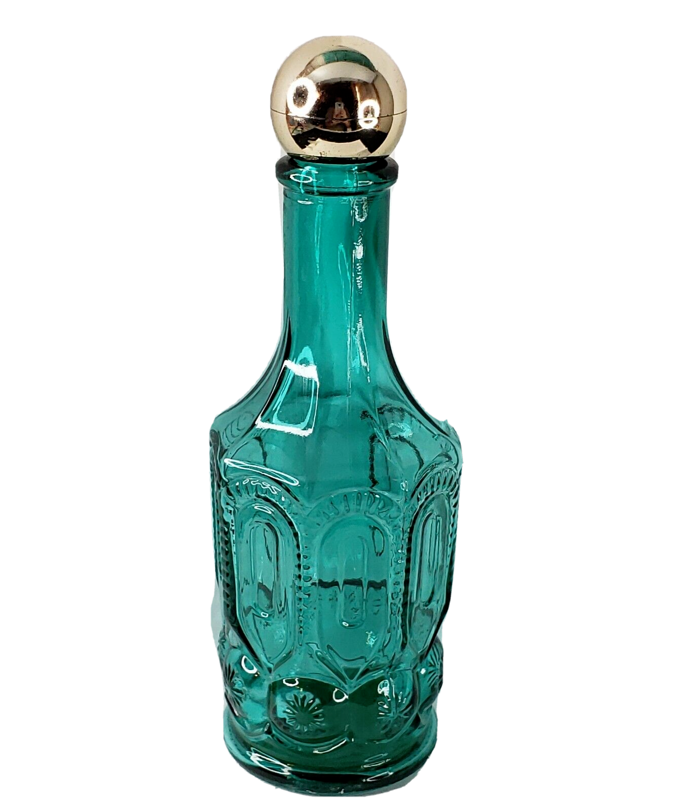 Green Glass Vintage Avon Mouthwash Bottle Gold Screw lid Bath Decor B13