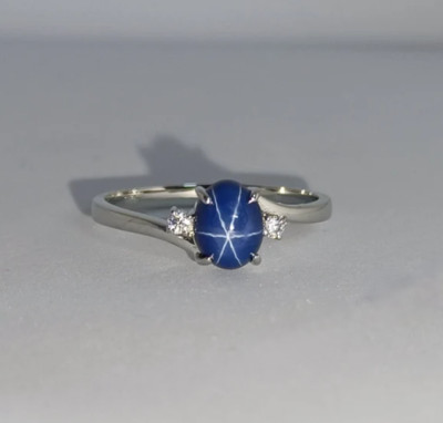 Blue Lindy Star Sapphire Ring, 925 Silver Slice Diamond Birthday Gift Fancy Ring