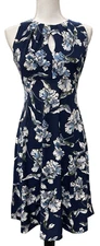 Stitch Fix Maggy London Navy/Blue Floral Midi Keyhole Sleeveless Dress Size 0