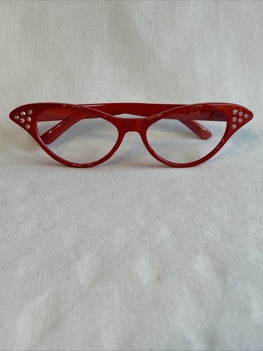 Costume Cat Eye Glasses 50s Style Clear Lens Adult Rhinestones You Pick Color - Picture 7 of 12