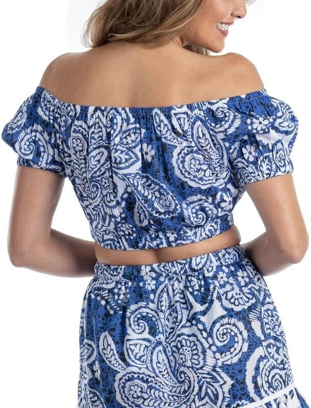 Top corto de algodón con hombros descubiertos Dotti R2507 cachemira para nadar, azul marino, M Foto 3 de 4