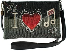 Mary Frances I Love Music Zipper Heart Red Silver Black Handbag Bag Purse NEW