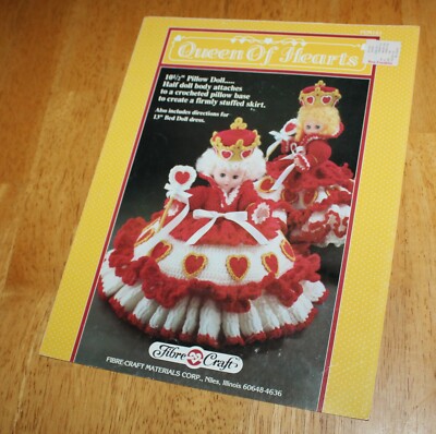 Fibre Craft - QUEEN OF HEARTS Crochet Book #FCM161 for 10.5'' Pillow or 13'' Doll