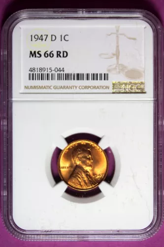 1947 D NGC MS66 RD Lincoln Wheat Cent #B43689