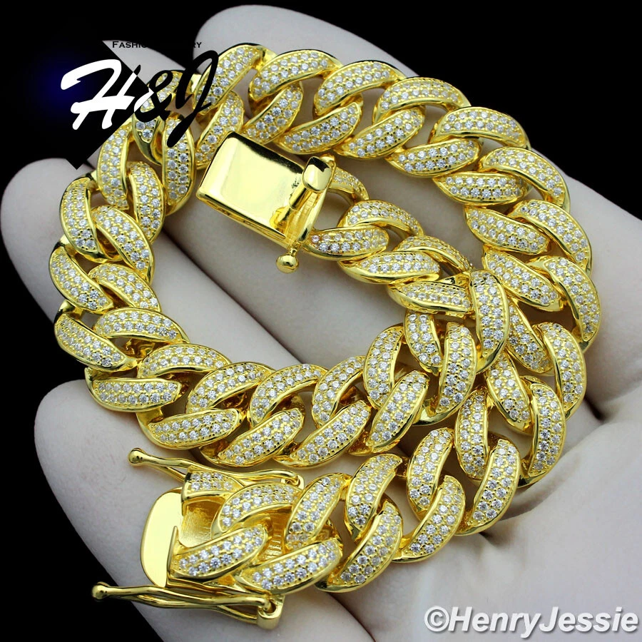 15mm Ice Out Cubic Zirconia Bracelet Gold Silver Color Rivets Spike Box  buckle Thorns Cuban Bracelet Hip Hop Men Fashion Jewelry - AliExpress