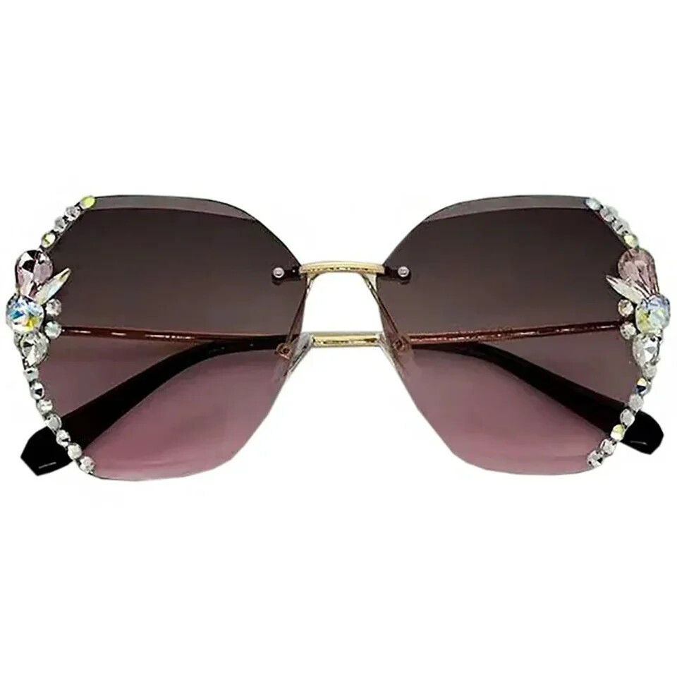 Unisex Rimless Sunglasses Gradient Lens Rhinestone Look Vintage Y2K Style Shades image 6