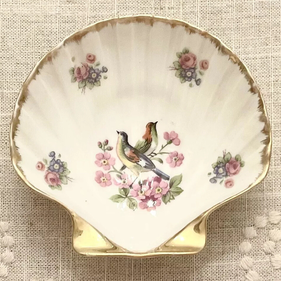 Vintage Alfred Orlik Limoges Porcelain Clam Shell Dish Floral
