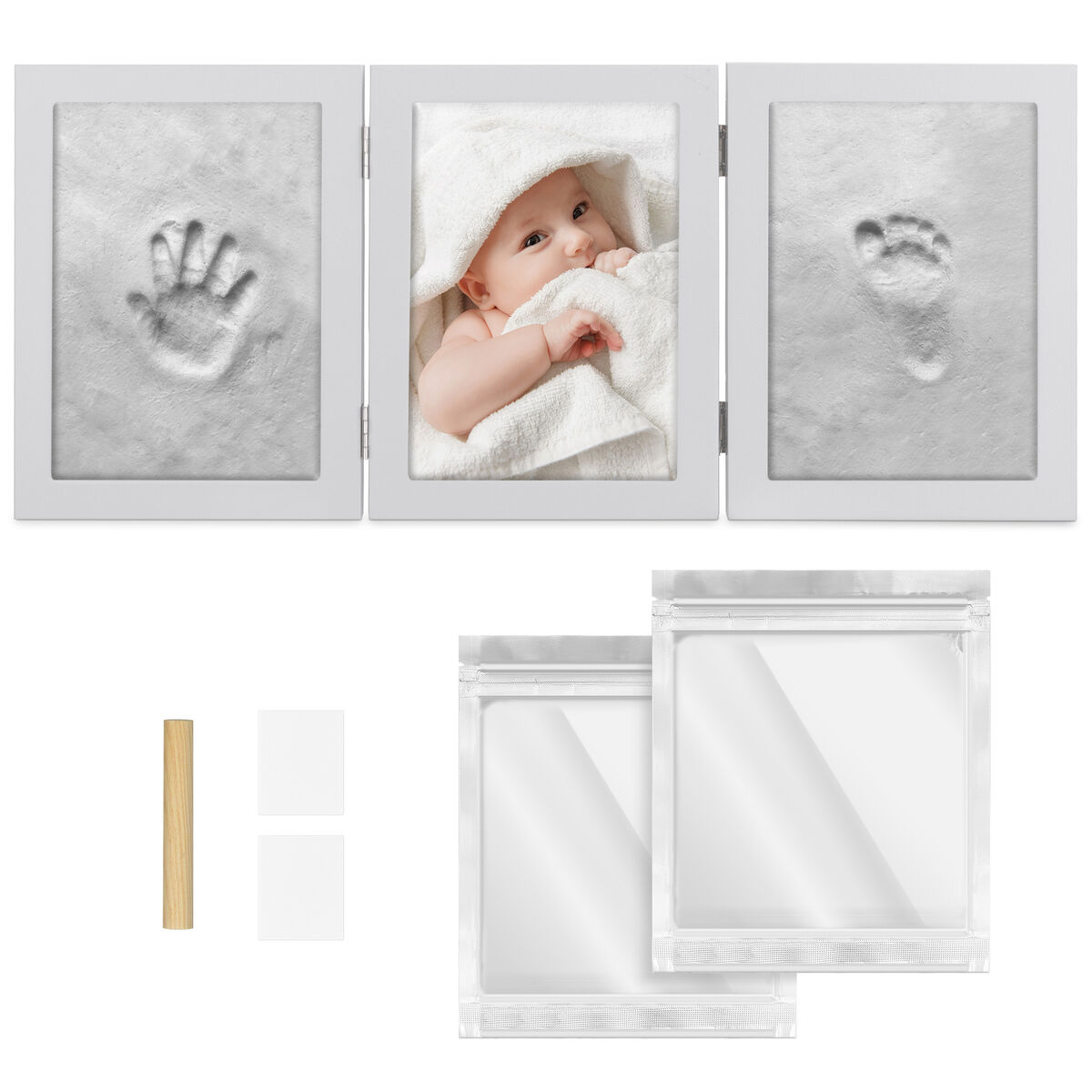 Kit de marco de fotos con arcilla y rodillo para huella del pie y mano de  bebé
