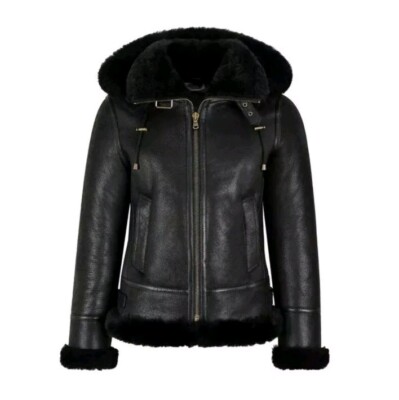 Womens B3 Bomber Hoodies Classic Black Shearling Coat Christmas Gift