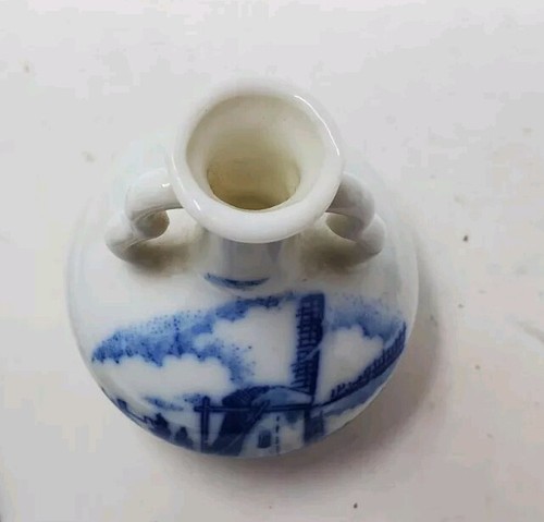Vtg Delft Blue Miniature Bud Vase Hand Painted Holland Porcelain Windmill 2.75" - Picture 5 of 7