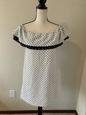 ZARA Women Size XS White Polka Dots Off Shoulder Mini Shift Dress