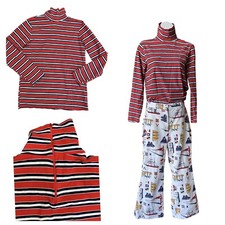 Vintage 60  s-70  s Women Long Sleeve Turtle Neck Striped Shirt, Zips In Back
