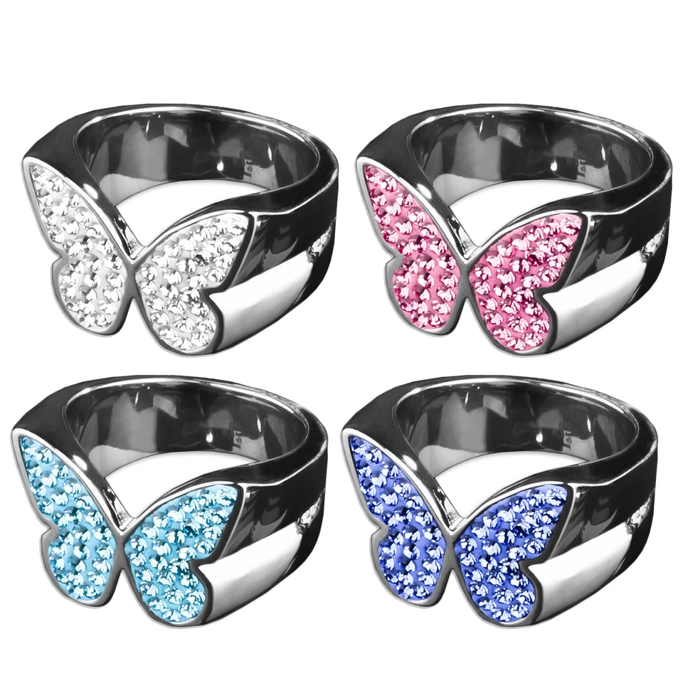 Edelstahl Ring Schmetterling Zirkonia Strass Rockabilly Fingerring RS31 - Bild 1 von 1