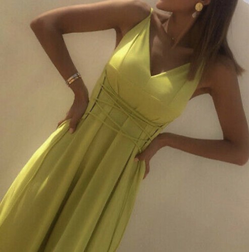 ZARA Neon Lime Long Lace Up Maxi Dress 