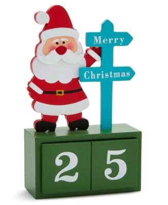 Holiday Lane Christmas Cheer 7.6'' Wooden Santa Christmas Countdown Calendar