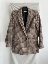 Kookai Brown Checked Wool Blend (56%) Over Coat Size 38