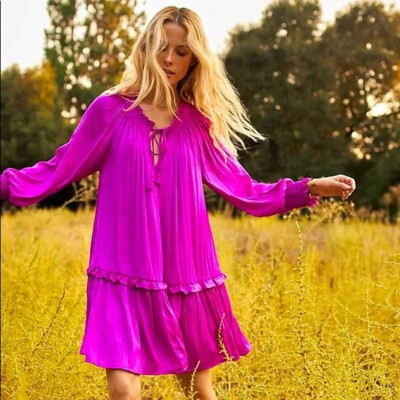 ANTHROPOLOGIE Giulia Hot Pink Tunic Dress XLP | eBay