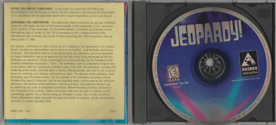 Jeopardy! CD-Rom Game 1st Edition by Hasbro Interactive 1998 for Win 95/98 - Image 2 of 3