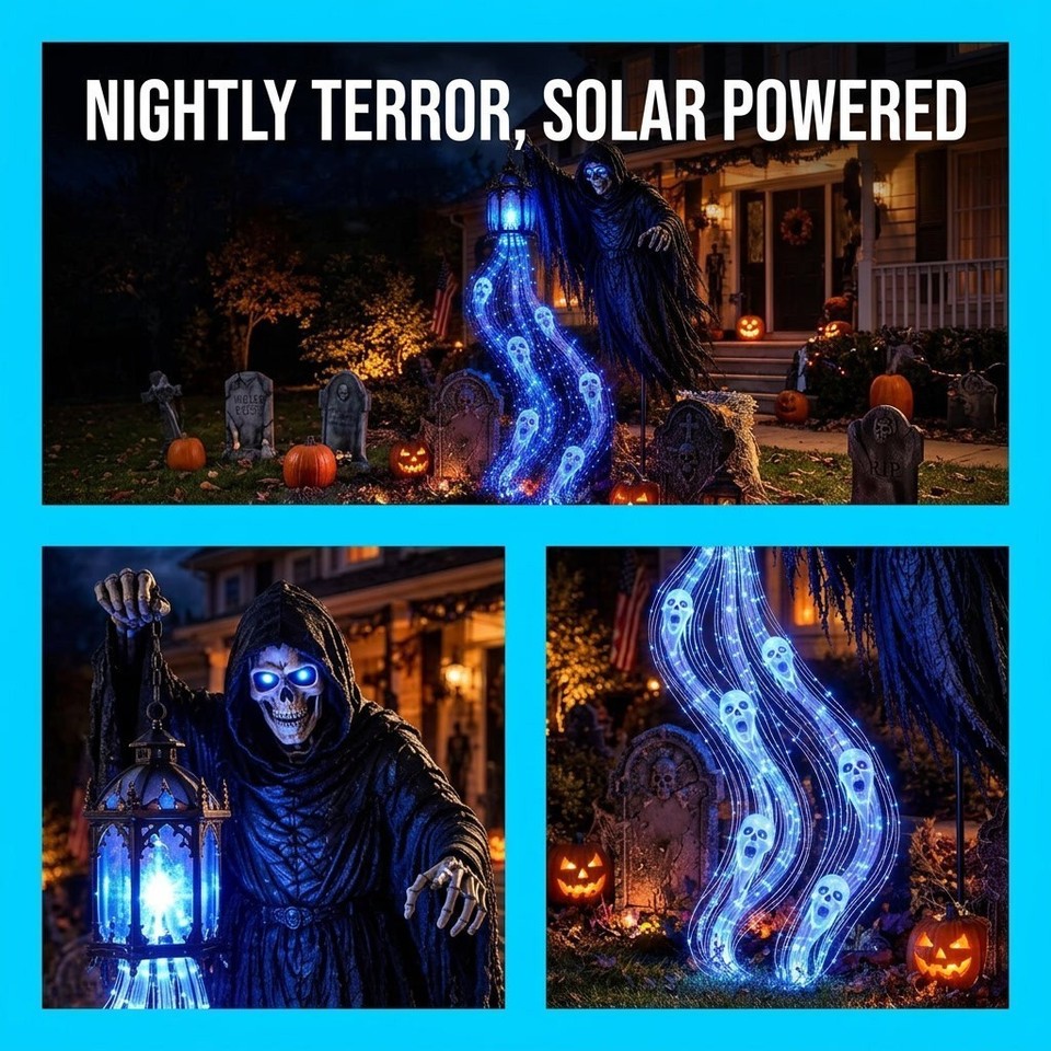 Halloween Grim Reaper Yard Stake, Solar Ghost Soul Light Outdoor
