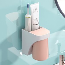 Toothbrush Holder Wall Mounted Suction Cup Set, Bathroom Storage Organizer Sp...