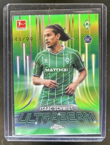 2025-26 Topps Chrome Bundesliga Isaac Schmidt Ultrabeam RC Green Refractor #/99