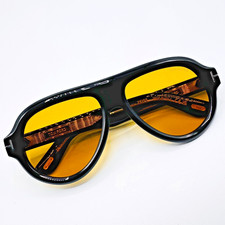 Tom Ford Sunglasses FT1225 01E Black Pilot Yellow Lens Icon Collection 59mm NEW