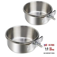2 Pack Stainless Steel Bird Bowls for Cage Parrot Food Water Bowl Bird Silver