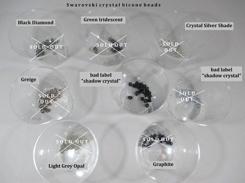 Swarovski crystal bicone beads in gray tones 1/2, varioues sizes