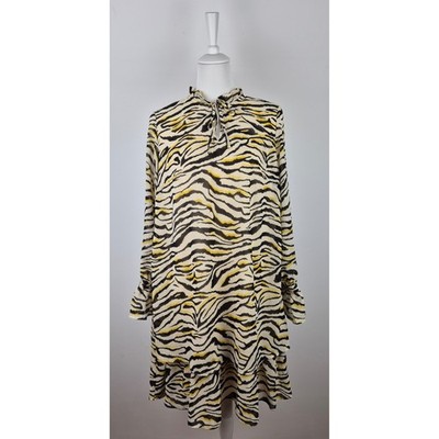 Montego wunderschönes Damen Kleid 40 L Zebra animal print Herbst Winter gelb