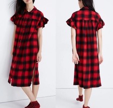 Madewell Plaid Flannel Flutter Sleeve Tunic/Sleep Dress Cottage Cozy Size Medium