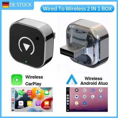 2-in-1 Wireless CarPlay Android Auto Adapter Plug & Play USB  for iPhone Android
