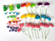 49 Piece Mini Resin Mushroom Toadstool Frog Lot Foam on Wire Picks Fairy Garden