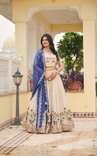 Women's lvory Embroidred Lehenga Choli with Dupatta indian Ethenic wedding party