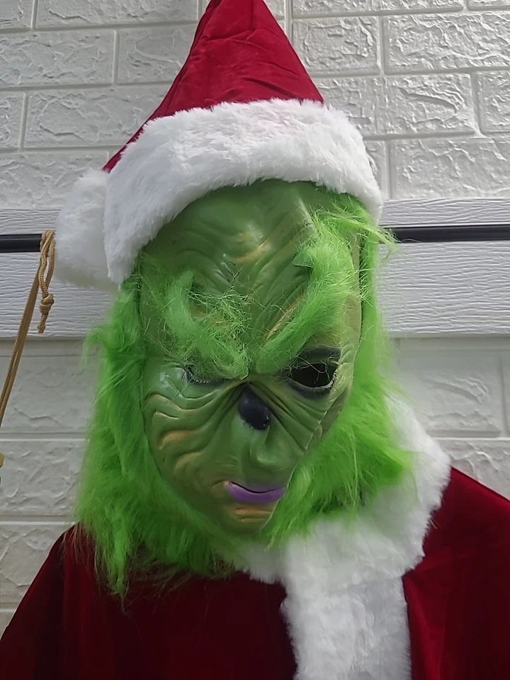 Novo traje de Papai Noel peludo verde 8 peças tamanho grande - Imagem 2 de 4