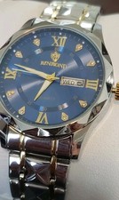 Orologio Uomo Binbond Quarzo Quadrante Blu Fasettato Cristallo Affilato Abito Watch.